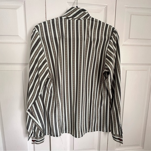Vintage Evan Picone Shirt Womens 8 Striped Bow Blouse Long Sleeve 70s Old Money - Picture 2 of 11